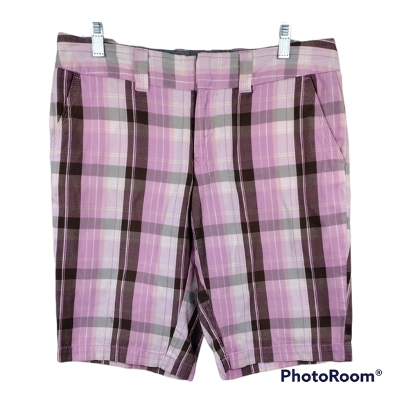 Tommy Hilfiger Pink Multicolored Plaid Mid Rise Zip Up Causal Bermuda Short - Picture 1 of 11